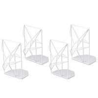 SRIWATANA Book Ends White, Decorative Metal Bookends for Shelves, Unique Geometric Design(2 Pairs/4 Pieces)