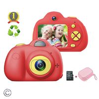 Feeyea Kids Camera for 5-10 Year Old Girls,Compact Kids Camera with Carrying Case and 8 Megapixel Dual Lens 2.0 inch HD Screen with Mic,Best Creative Gifts for Little Girls,Red(32GB TF Card Included)
