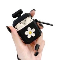 ICI-Rencontrer Super Elegent Fresh Flower Perfume Bottle Airpods Case Cute Portable AirPods Accessories Soft Silicone Anti-Scratch Shockproof Wireless Earphone Protective Case Carabiner Black