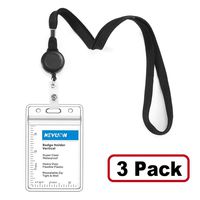 KEYLION Cruise Lanyard with ID Holder Sets (Black,3 Pack)- Flat ID Lanyard with Retractable Badge Reel & Heavy Duty Clear Vertical ID Card Name Badge Holder