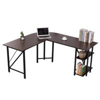 Bizzoelife 59"x66" Large L Shaped Round Corner Computer Desk, Reversible Home Office PC Laptop Gaming Table with CPU Stand and Shelf, Wood & Steel Writing Study Workstation for Space-Saving (Coffee)