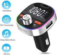 Car FM Transmitter Bluetooth Car Adapter with PD 3.0 Fast Charging 2 USB, Handsfree Calling,Siri Google Assistant, 7 Color LED, Support USB Flash Drive, TF Card,Stereo DSP