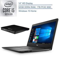 2020 Dell Inspiron 14" Laptop Computer, 10th Gen Intel Quad-Core i5 1035G4 Up to 3.7GHz (Beat i7-7500u), 32GB DDR4 RAM, 1TB PCIe SSD , 802.11ac WiFi, Windows 10, EST External DVD RW Drive