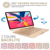 iPad Pro 11-inch Case with Keyboard, TechCode Slim Fit 7 Color Backlit Wireless Bluetooth Keyboard Case with 360°Rotate Folio Smart Keyboard Case Auto Sleep/Wake for iPad Pro 11-inch 2018 -Gold