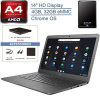 2020 HP Chromebook 14" Laptop Computer/ AMD A4-9120C up to 2.4GHz/ 4GB DDR4 RAM/ 32GB eMMC/ 802.11ac WiFi/ Bluetooth 4.2/ Gray/ Chrome OS, EST 320GB External Hard Drive, USB External DVD + Accessories