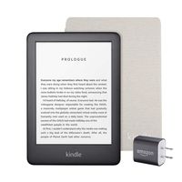 Kindle Essentials Bundle including All-new Kindle, now with a built-in front light, Black - with Special Offers, Kindle Fabric Cover - Sandstone White, and Power Adapter