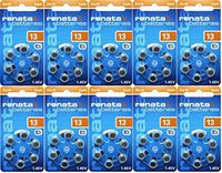 10 Packs (60 Batteries) Renata Swiss Made Size 13 Batteries