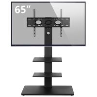 Rfiver Swivel Floor TV Stand with Mount and Media Component Shelves for Most 32 37 42 47 50 55 60 65 Inches Plasma LCD LED Flat or Curved Screen TVs, Black TF1002