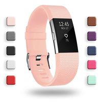 POY Replacement Bands Compatible for Fitbit Charge 2, Classic Edition Adjustable Sport Wristbands, Large Pink