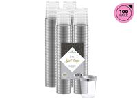 Elite Selection Silver Rimmed Shot Glasses | 2 Oz. Clear Plastic Disposable Cups with Silver Rim | Perfect Party Shot Cups for Shots, Tasting, Sauce, Dips | Pack of 100