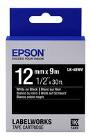 Epson LabelWorks Standard LK (Replaces LC) Tape Cartridge ~1/2" White on Black (LK-4BWV) - for use with LabelWorks LW-300, LW-400, LW-600P and LW-700 Label Printers