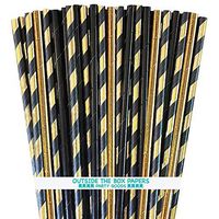 Black and Gold Foil Paper Drinking Straws - Stripe and Solid - 7.75 Inches - 100 Pack - Outside the Box Papers Brand
