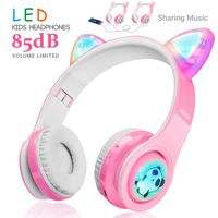 WOICE Girls Wireless Headphones, LED Flashing Lights, Music Sharing Function, Stereo Sound, SD Card Slot and Build-in Mic Wireless/Wired Children Bluetooth Headphones for Girls (Pink)