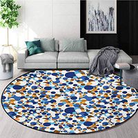 RUGSMAT Confetti Small Round Rug Carpet,Abstract Circle Round in Color Bubble Retro Celebration Design Door Mat Indoors Bathroom Mats Non Slip,Diameter-47 Inch Navy Sky Blue Apricot Cinnamon