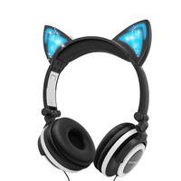 Cat Ear Headphones, Hearing Protection Kids Headphones Barsone Wired Foldable On-Ear Headsets with LED Glowing Light 3.5mm Audio Jack Headset for Children (Black)