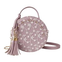 Fashionhe Bag Women Embroidery Tassel Crossbody Bags Round Tote Handbags Shoulder Bag Cosmetic Bag(Purple)
