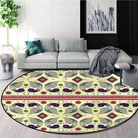 RUGSMAT Tribal Round Rugs for Bedroom,Peacock Pattern Learning Carpet Non Skid Nursery Kids Area Rug for Playroom Round-51