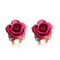 Rhinestone Earrings, Muranba Women Summer Bohemia Flower Rhinestone Earrings (Hot Pink)