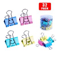 Binder Clips, Limque Paper Clips,Paper Clamps with Colored Cute Hollow Smiling Face,32 Pcs 1.25inch/32mm Size Clips, for Office,Teacher Gifts and Kitchen，Larger