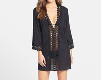 MOM Sunscreen Beach Beach Sunscreen Hollow Sexy V-Neck Bikini Blouse,black,XXL