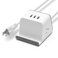 Desktop Power Strip with USB - JACKYLED 4.8A 3 USB & 2 Outlet Charging Station with Phone/Tablet Stand 6.56ft Extension Cord Surge Protector Outlet Extender for Nightstand Office and Travel - White