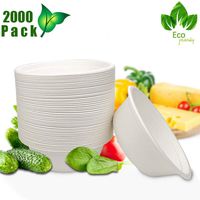 OURhome Disposable Bowl Compostable Biodegradable Heavy Duty Eco-Friendly Sugarcane Fiber Bagasse Alternative to Paper & Plastic Bowls, Pack of 2000