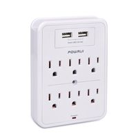 Surge Protector, POWRUI USB Wall Charger with 2 USB charging ports(smart 2.4A Total), 6-Outlet Extender and Top Phone Holder for Your Cell Phone, White, ETL Listed