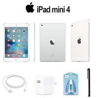 Apple 128GB iPad Mini 4 (Wi-Fi Only, Silver) (MK9P2LL/A) with Silicone Case -White + Accessories