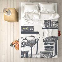 Modern Practical 4 Piece Bedding Set,Recording Studio with Music Devices Turntable Records Speakers Digital Illustration for Indoor,One Side Print : Queen