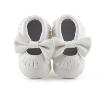 Delebao Infant Toddler Baby Soft Sole Tassel Bowknot Moccasinss Crib Shoes (6-12 Months, White)