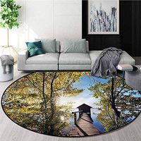 RUGSMAT Nature Art Deco Pattern Non-Slip Washable Round Area Rug,Long Wooden Deck Porch Non-Slip Bathroom Soft Floor Mat Home Decor Diameter-51
