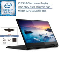 2020 Lenovo Flex 15 2-in-1 Laptop Computer: 15.6" FHD Touchscreen, 8th Gen Intel Quad-Core i7-8565U Up to 4.6GHz, 12GB DDR4, 1TB PCIE SSD, MX230, Windows 10 + EST External DVD+ Accessories