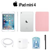 Apple 128GB iPad Mini 4 (Wi-Fi Only, Silver) (MK9P2LL/A) with Pink Smart Cover + Accessories