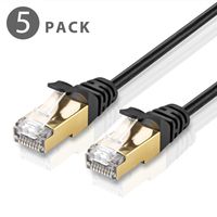 TNP Cat6 Ethernet Patch Cable (50 Feet, 5 Pack) - Professional Gold Plated Snagless RJ45 Connector Computer Networking LAN Wire Cord Plug Premium Shielded Twisted Pair (Black)