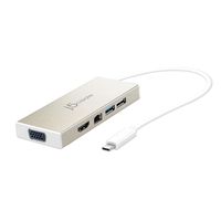 USB-C 3.1 Mini Hub by j5create | USB 3.1/3.0/2.0| HDMI 1920 x 1200 @ 60 Hz/VGA 1920 x 1200 @ 60 Hz | Gigabit Ethernet | Compatible with USB C Devices