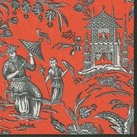 Entertaining with Caspari Cocktail Napkin, Silk Road Toile Coral, 20-Pack