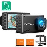 Runme R3 4K Action Camera Touch Screen 16MP Adjustable Wide Angle Waterproof Camcorder, Sports Camera with Accessories Kit & 2 Batteries (Black)