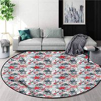 RUGSMAT Floral Small Round Rug Carpet,Topical Blooming Petals Non-Slip No-Shedding Kitchen Soft Floor Mat Diameter-35