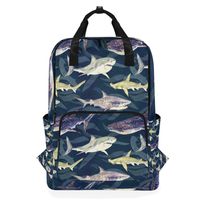 Sharks Dark Blue Whale Watercolor Fish Backpack School Travel Daypack Laptop College Bookbag 14 Inch Doctor Bag