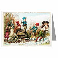 Twelve 3.5x5 Vintage Holiday Note Cards In A Boxed Set Of Children Bringing Home A Yule Log, While Wishing You a Merry Cheerful Christmas