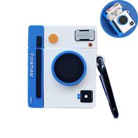 IPLUS 3D Cartoon AirPods Case, Super Cute Camera Shape Flexible Rubber Cover, Soft Silicone Protective Airpods 1 & 2 Stand Mini Bag with Keychain (Camera-Blue)