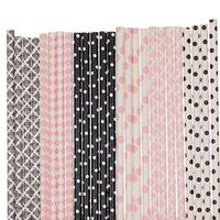 Biodegradable Paper Straws Mix, Light Pink And Black, Damdask Diamond Polka Dot (100)