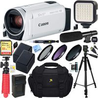 Canon VIXIA HF R800 Camcorder with 57x Advanced Zoom (White) + 32GB SD Card & Deluxe Microphone Accessory Bundle