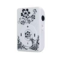 Mini Clip Flower Pattern MP3 Player Music Media Support Micro SD TF Card - Blue and White Porcelain C Key Card MP3 | Support up to 32GB Micor SD Note Included White