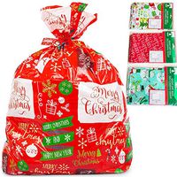 3 Jumbo Size 44” X 36” Christmas Giant Gift Bags with String Ties and Tags For Big Presents Large Toys and Huge Stuffed Animals Cerebrate a Holiday Assorted Color Sacks Treats Oversize Wrapping