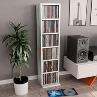 vidaXL Media Storage Cabinet - Store & Organize A Mix of Media, 6-Tier Media Shelf Storage Cabinet Tower Bookcase DVDs Or Blue-Ray/Video Games, Concrete Gray 8.3"x6.3"x34.6" Chipboard
