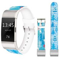 Christmas Bands for Fitbit Charge 3,Jolook Replacement Leather Woman Man Bands Straps for Fitbit Charge 3/Charge 3 SE - Blue Christmas Bands