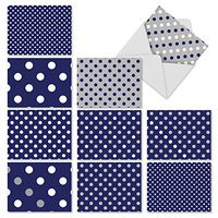 10 Assorted ‘In the Navy' Thank You Note Cards with Envelopes 4 x 5.12 inch, All Occasion Cards with White and Blue Polka Dots, Stationery Set for Weddings, Birthdays and Baby Showers M2067