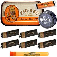Zig Zag Orange Metal Rolling Tray, 10.5" Wide x 6.5" Long + 6 Packs of Zig Zag King Size Black Papers + 100mm Zig Zag Roller + Limited Edition Beamer Smoke Sticker