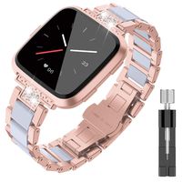 TOYOUTHS Metal Strap Compatible with Fitbit Versa/Versa Lite/Versa 2 & Special Edition Bands for Women Men Stainless Steel Replacement Wristband Bracelet Classic Accessories Rose Gold+White